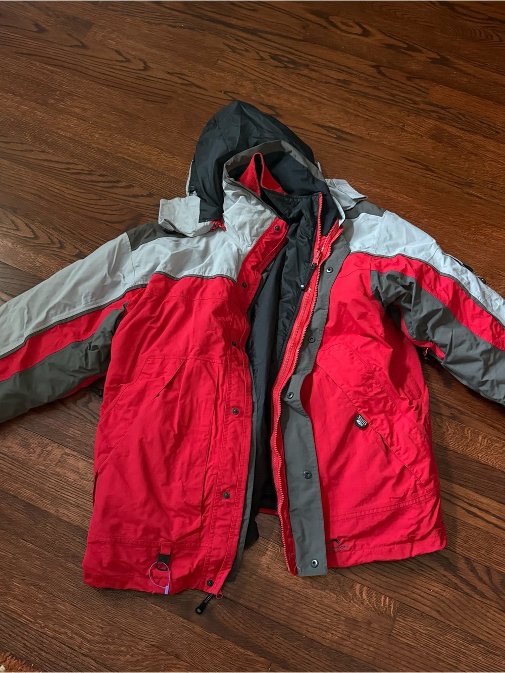 Men's Red and Gray Insulated Performance Jacket with Hood